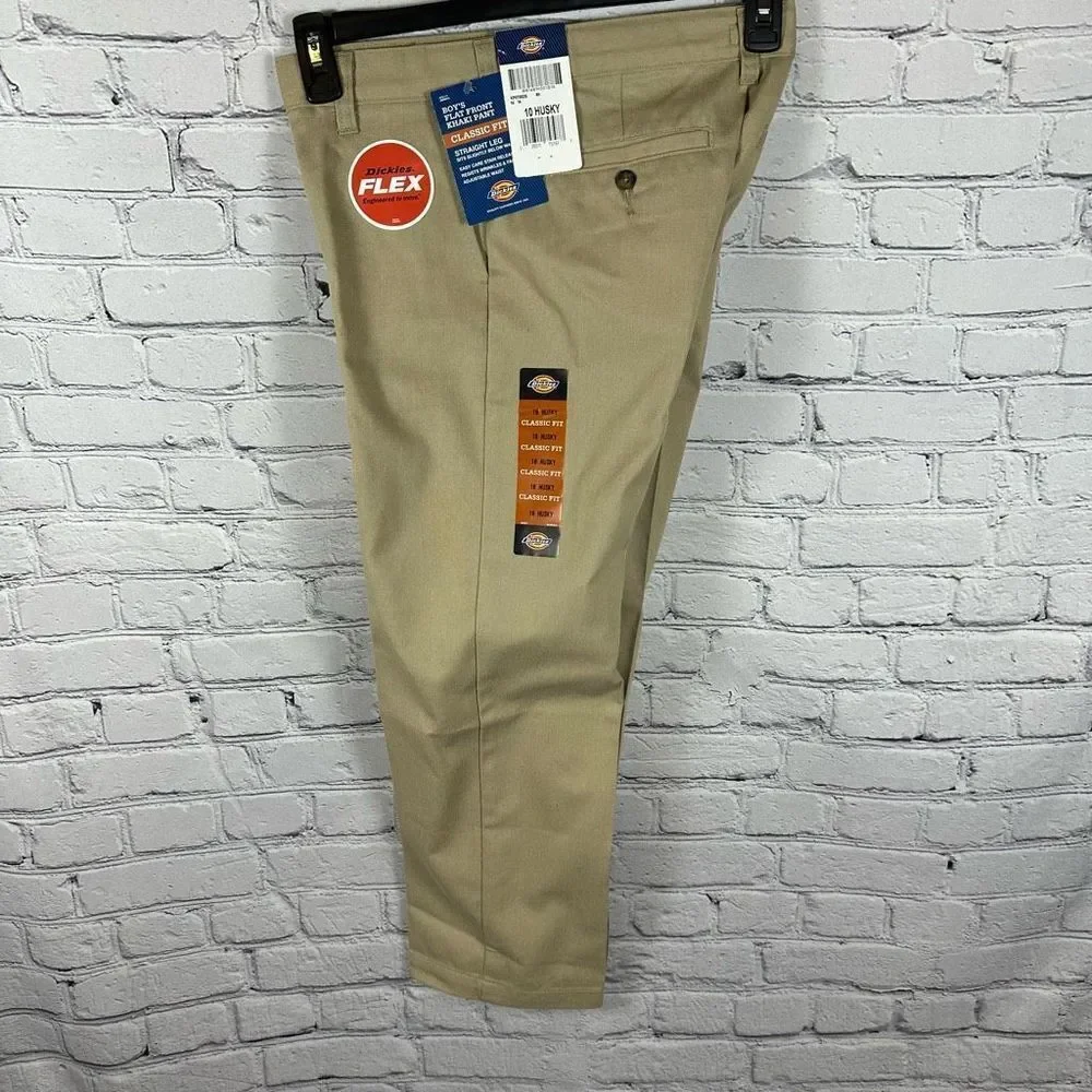 Dickies Boys Classic Fit Pants Straight Leg Flat Front Desert Tan 10 Husky NWT